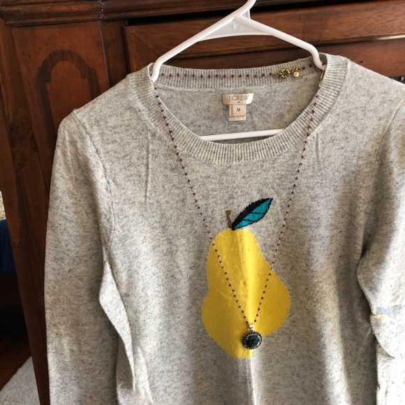 J.Crew M pear graphic pullover gray sweater long sleeve wool crew-neck knit - Picture 3 of 10